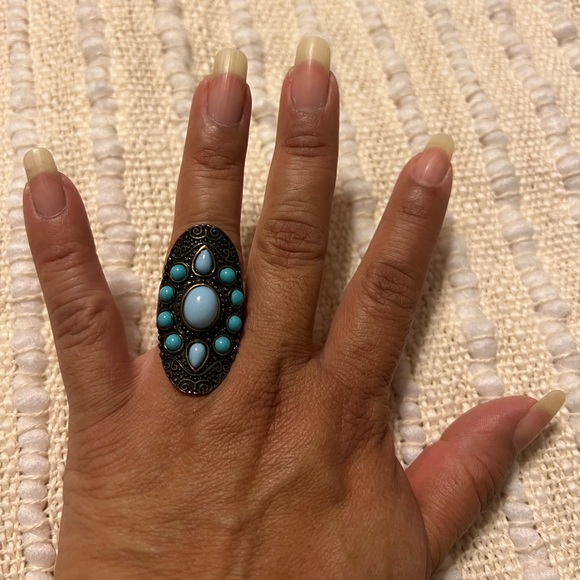 Beautiful Turquoise Oval Ring Size 7 - Picture 7 of 8